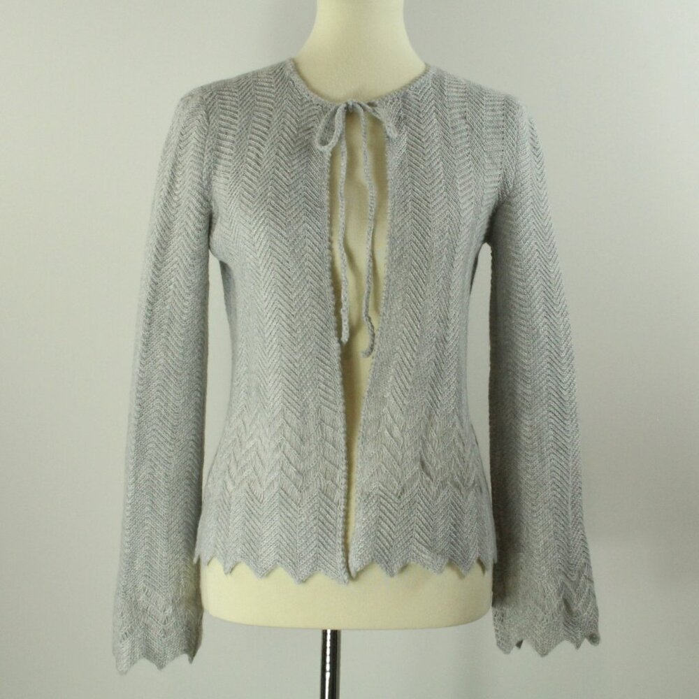 VTG St. John By Marie Gray Chevron Knit Tie Neck Sweater Cardigan S